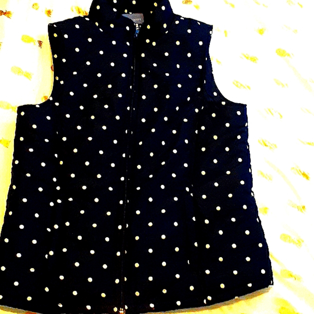 Girls small Laura Scott dark blue polka dotted sleeveless jacket
